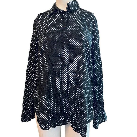 Lauren Ralph Lauren Ladies XL Black Polka Dot Button Front Shirt LRL Blouse - Picture 1 of 6
